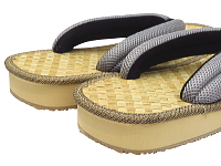 雪駄　竹アジロ・メッシュ鼻緒・グレー　茶アメ底　日本製